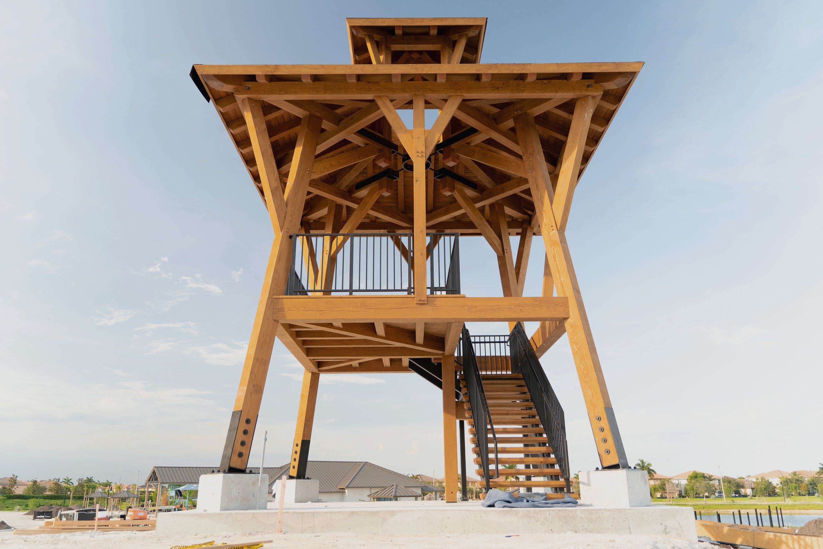 The finished tower, straight elevation, framed against the sky