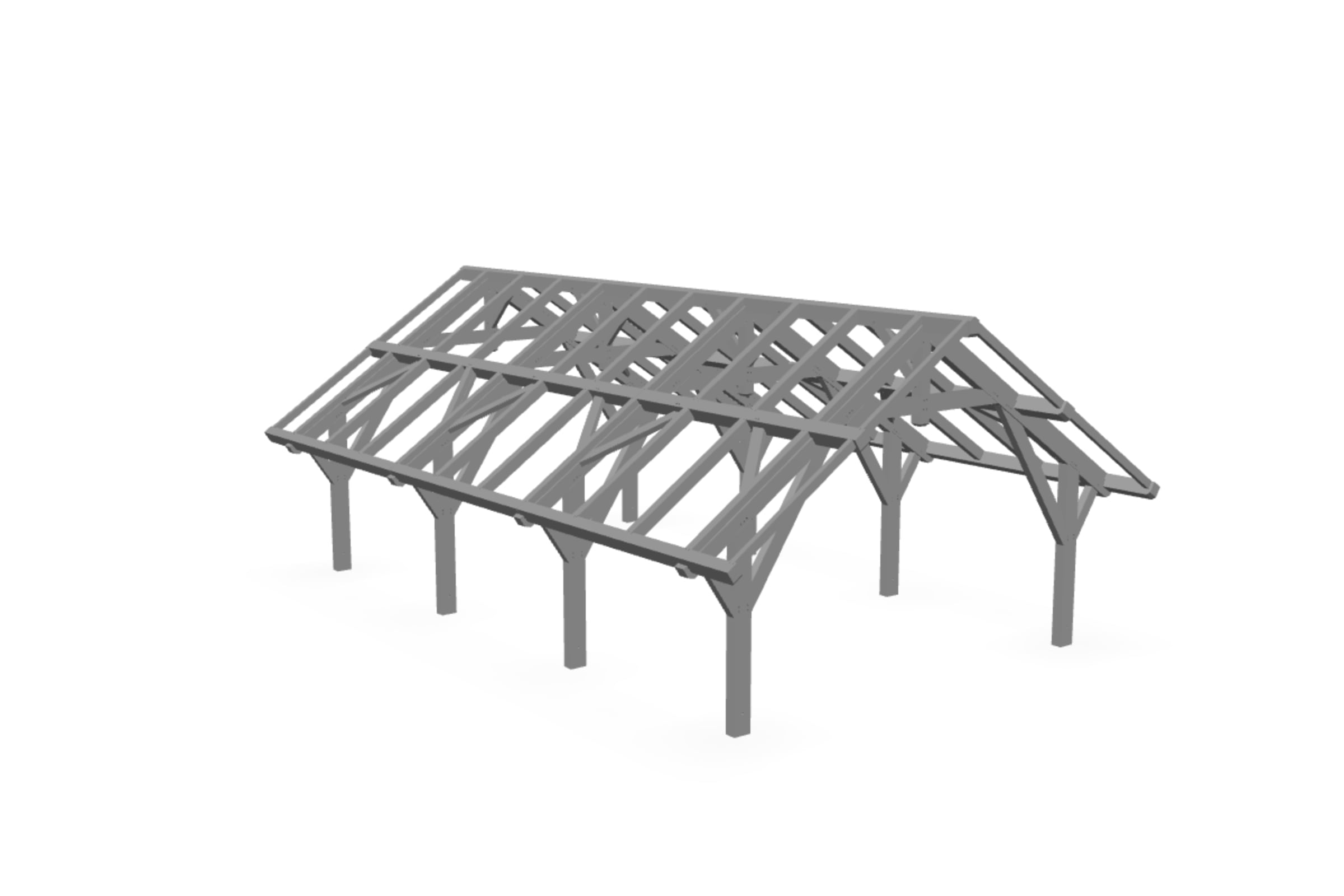 The pavilion’s timber frame model, ready to turn